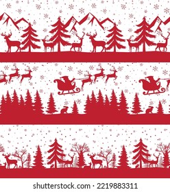 Christmas seamless pattern. Snow winter landscape with deer. Merry christmas greeting card. Eps 10