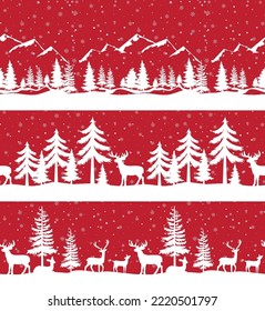 Christmas seamless pattern. Snow winter landscape with deer. Merry christmas greeting card. Eps 10