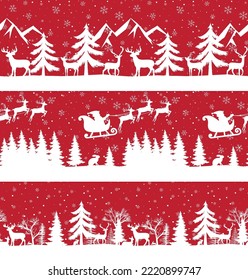 Christmas seamless pattern. Snow winter landscape with deer. Merry christmas greeting card. Eps 10