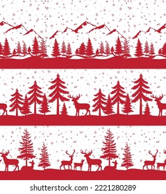 Christmas seamless pattern. Snow winter landscape with deer. Merry christmas greeting card. Eps 10