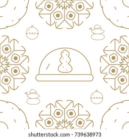 Christmas seamless pattern with snowflake, ball, christmas tree and snowman. Ideals for xmas background