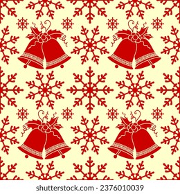 Christmas seamless pattern with Snowflake and Christmas bells