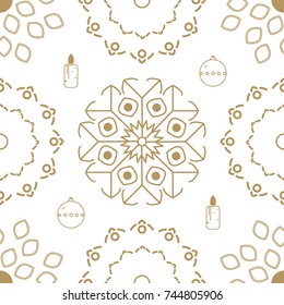 Christmas seamless pattern with snowflake, candl and ball. Ideals for xmas background
