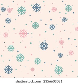 Christmas seamless pattern with snowflakes abstract background. White snowflakes. Vector illustration. Light blue background. Holiday design for Christmas and New Year fashion prints. Vector