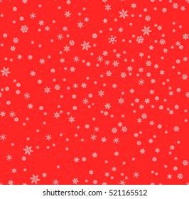 Navidad sin fisuras con copos de nieve de fondo abstracto. Copos de nieve blancos. Ilustración vectorial. Fondo rojo. Diseño navideño para estampas navideñas y de Año Nuevo.