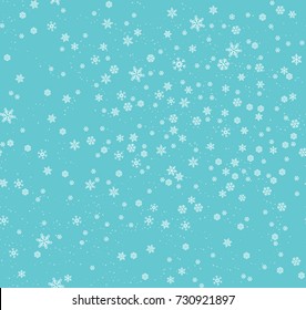 Christmas seamless pattern with snowflakes abstract background. White snowflakes. Vector illustration. Light blue background. Holiday design for Christmas and New Year fashion prints.