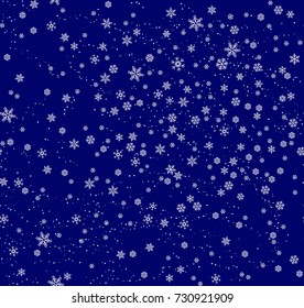 Christmas seamless pattern with snowflakes abstract background. White snowflakes. Vector illustration. Dark blue background. Holiday design for Christmas and New Year fashion prints.