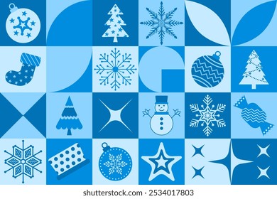 Christmas seamless pattern. Snowflakes,  Christmas ball and ornaments background design for decoration on Christmas card, banner, wrapping, wallpaper, textile, fashion.