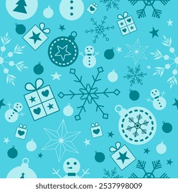 Navidades sin patrón. Copos de nieve, bola de Navidad y adornos de diseño de fondo para la decoración en la tarjeta de Navidad, Anuncio, envoltura, Fondo de pantalla, textil, moda.
