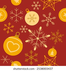 Natal padrão sem emenda. Flocos de neve e design de fundo de bola de Natal para decoração no cartão de Natal, banner, envoltório, papel de parede, têxtil, moda.
