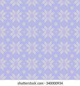 Christmas seamless pattern of snowflakes big classic knitted pattern of small dots in the circles of light purple color.