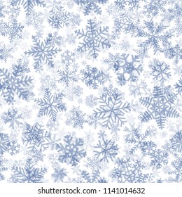 Christmas seamless pattern of snowflakes, blue on white background