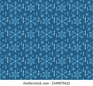 Christmas seamless pattern with snowflakes. Blue colors. Vector graphic.