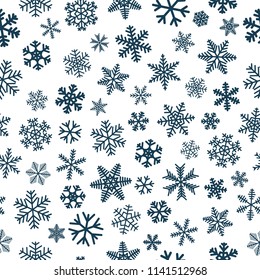 Christmas seamless pattern of snowflakes, dark blue on white background