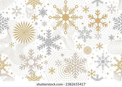 Christmas seamless pattern with Snowflakes geometric motifs