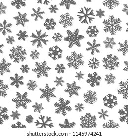 Christmas seamless pattern of snowflakes, gray on white background