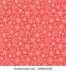 Christmas seamless pattern with snowflakes, hand drawn vector background