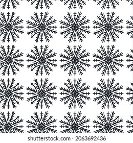 Christmas seamless pattern with snowflakes isolated on white background. Happy new year wallpaper and wrapper for seasonal design, textile, decoration, greeting card. Hand drawn prints and doodle.