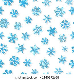 Christmas seamless pattern of snowflakes, light blue on white background