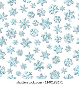 Christmas seamless pattern of snowflakes, light blue on white background