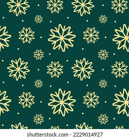 Christmas seamless pattern with snowflakes. New Year vector illustration of snowflakes on dark background. Holiday winter ornament.