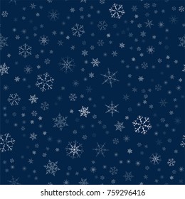 Christmas seamless pattern from snowflakes. New year festive texture for design postcards, invitations, greetings, and clothing. Vector illustration.