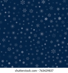 Christmas seamless pattern from snowflakes. New year festive texture for design postcards, invitations, greetings, and clothing. Vector illustration.