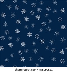 Christmas seamless pattern from snowflakes. New year festive texture for design postcards, invitations, greetings, and clothing. Vector illustration.
