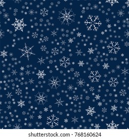 Christmas seamless pattern from snowflakes. New year festive texture for design postcards, invitations, greetings, and clothing. Vector illustration.