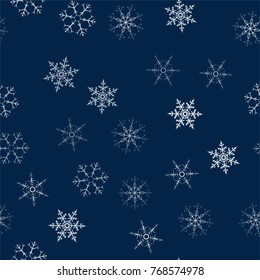Christmas seamless pattern from snowflakes. New year festive texture for design postcards, invitations, greetings, and clothing. Vector illustration.