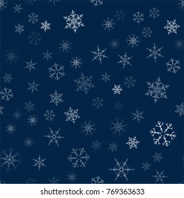 Christmas seamless pattern from snowflakes. New year festive texture for design postcards, invitations, greetings, and clothing. Vector illustration.