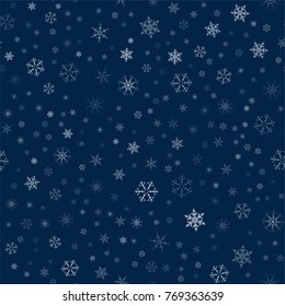 Christmas seamless pattern from snowflakes. New year festive texture for design postcards, invitations, greetings, and clothing. Vector illustration.
