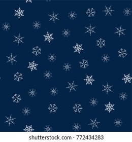 Christmas seamless pattern from snowflakes. New year festive texture for design postcards, invitations, greetings, and clothing. Vector illustration.