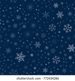 Christmas seamless pattern from snowflakes. New year festive texture for design postcards, invitations, greetings, and clothing. Vector illustration.