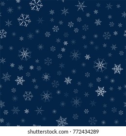 Christmas seamless pattern from snowflakes. New year festive texture for design postcards, invitations, greetings, and clothing. Vector illustration.