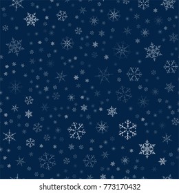 Christmas seamless pattern from snowflakes. New year festive texture for design postcards, invitations, greetings, and clothing. Vector illustration.