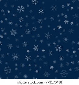 Christmas seamless pattern from snowflakes. New year festive texture for design postcards, invitations, greetings, and clothing. Vector illustration.
