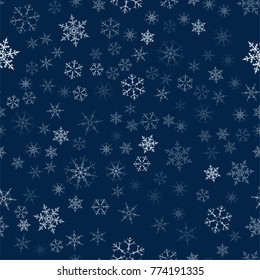 Christmas seamless pattern from snowflakes. New year festive texture for design postcards, invitations, greetings, and clothing. Vector illustration.