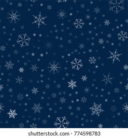Christmas seamless pattern from snowflakes. New year festive texture for design postcards, invitations, greetings, and clothing. Vector illustration.