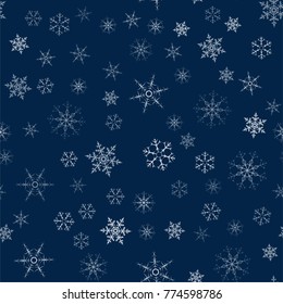 Christmas seamless pattern from snowflakes. New year festive texture for design postcards, invitations, greetings, and clothing. Vector illustration.