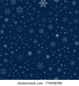 Christmas seamless pattern from snowflakes. New year festive texture for design postcards, invitations, greetings, and clothing. Vector illustration.