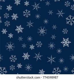 Christmas seamless pattern from snowflakes. New year festive texture for design postcards, invitations, greetings, and clothing. Vector illustration.