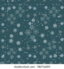 Christmas seamless pattern from snowflakes. New year festive texture for design postcards, invitations, greetings, and clothing. Vector illustration.