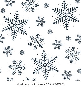 Christmas Seamless Pattern With Snowflakes On A White Background. Vector Illustration