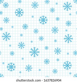 Christmas seamless pattern of snowflakes on white background.