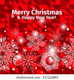 Christmas seamless pattern with snowflakes on triangles background, vector