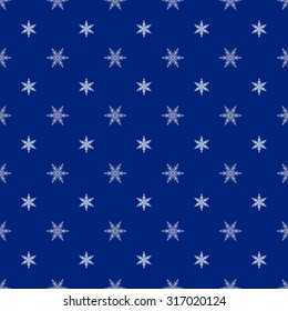 Christmas seamless pattern with snowflakes on a navy blue background. Vector  illustration