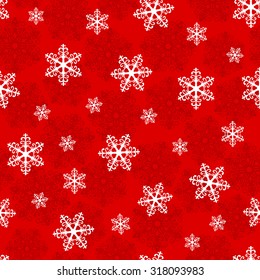 Christmas seamless pattern with snowflakes on a red background. Vector  illustration