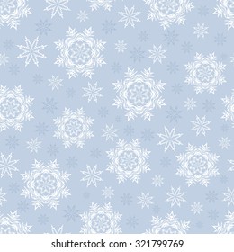 Christmas seamless pattern with snowflakes on a gray-blue background. Vector  illustration