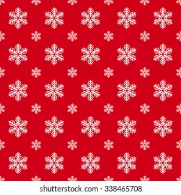 Christmas seamless pattern with snowflakes on a red background. Vector illustration